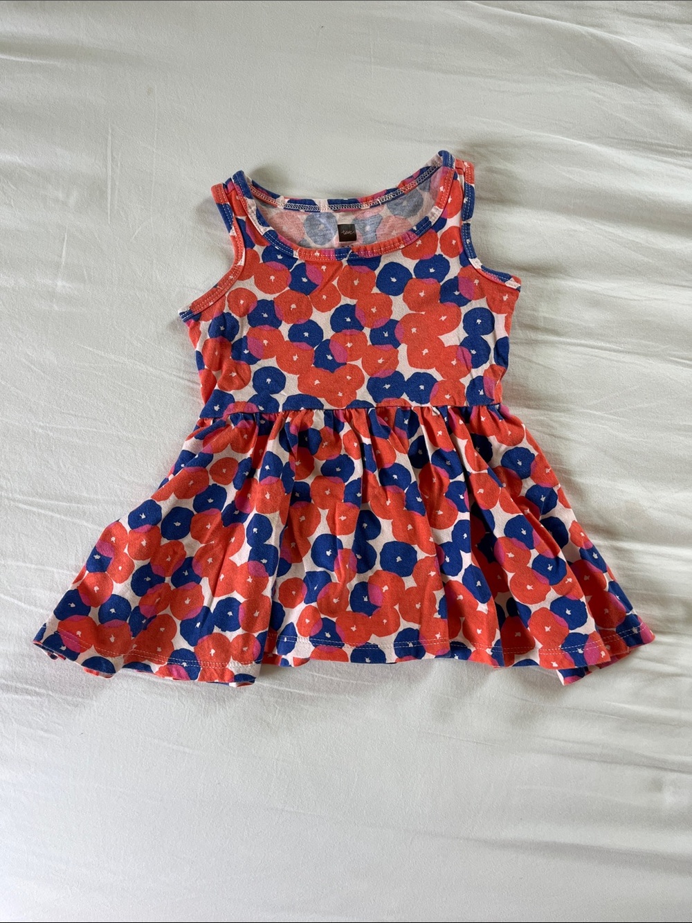Girls' Coral and Navy Floral Sleeveless Dress Tea Collection